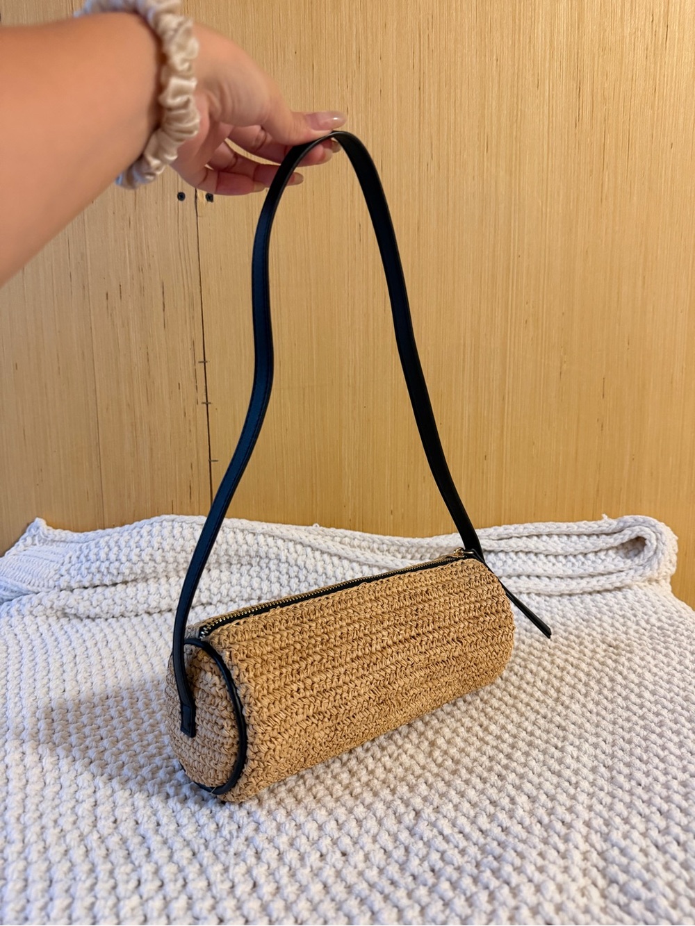 AQUA Raffia Barrel Bag